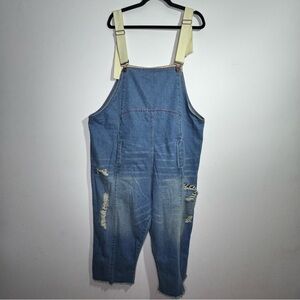 YesNo Denim Overalls Distressed Cropped Wide Leg Jumpsuit 2XL